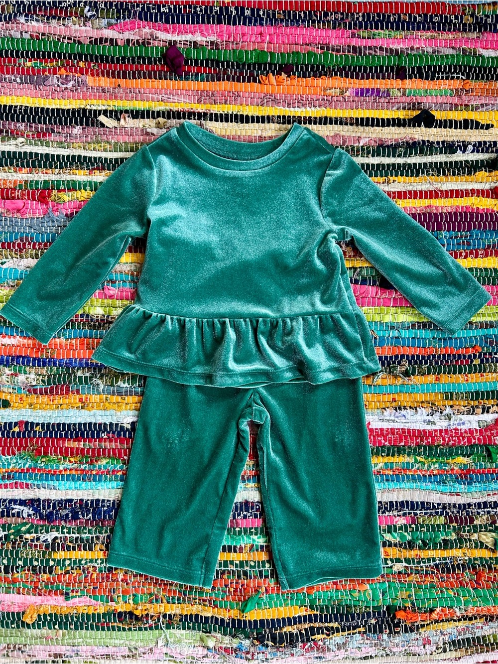 Old Navy Velvet Emerald Green Peplum Two-Piece Set 6-12 MOS